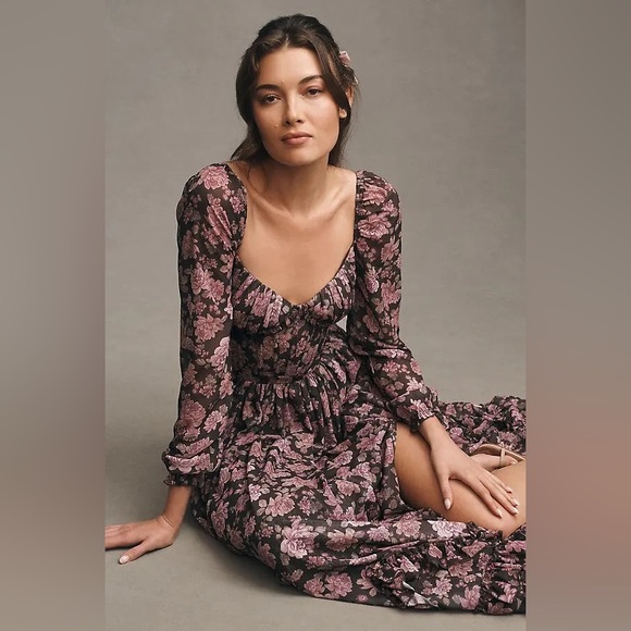 NWT V Chapman The Carmella Dress in Chocolate Peony Print Anthropologie - Picture 2 of 15